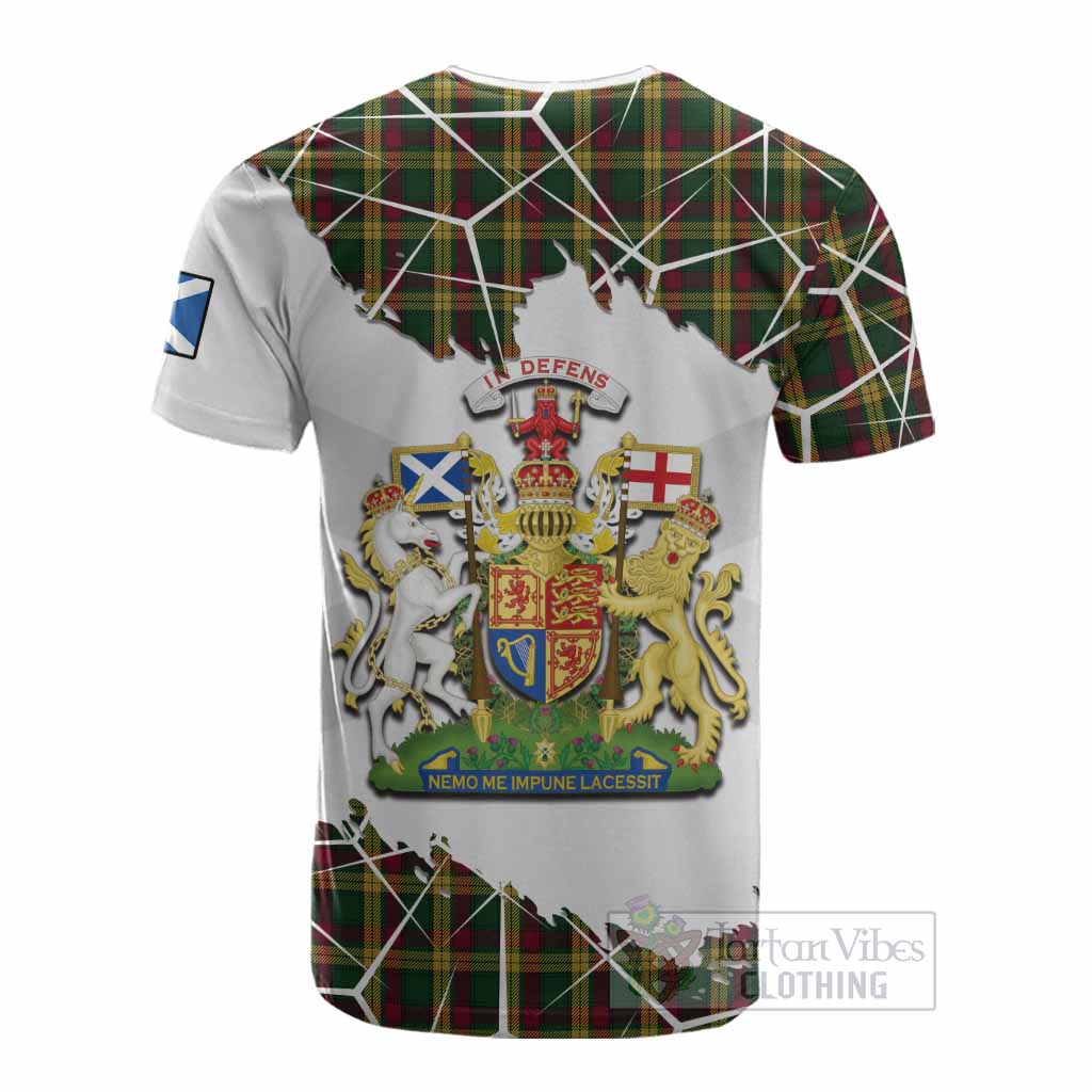 MacMillan (McMillan) Tartan Cotton T-shirt with Family Crest and Lion Rampant Grunge Style