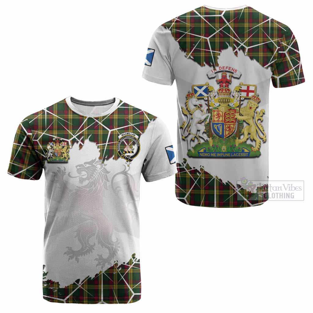 MacMillan (McMillan) Tartan Cotton T-shirt with Family Crest and Lion Rampant Grunge Style