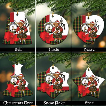 MacMillan (McMillan) Tartan Crest Christmas Ceramic Ornament Highland Cow Bagpipes Coquette Bow Style