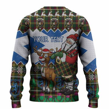 MacMillan (McMillan) Tartan Crest Christmas Christmas Ugly Sweater Scotland Santa With Bagpipes Cute Reindeer