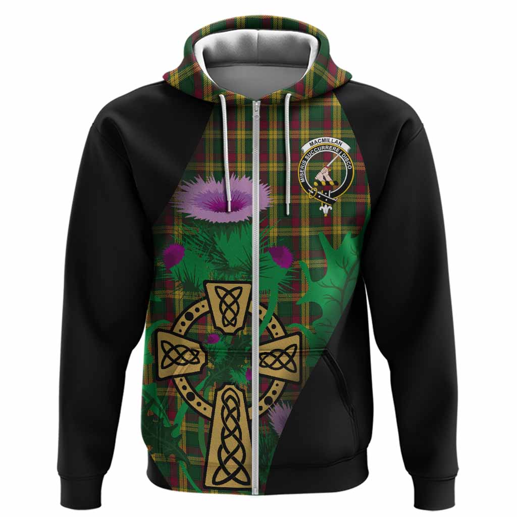 MacMillan (McMillan) Tartan Crest Hoodie Celtic Cross Thistle Flowers