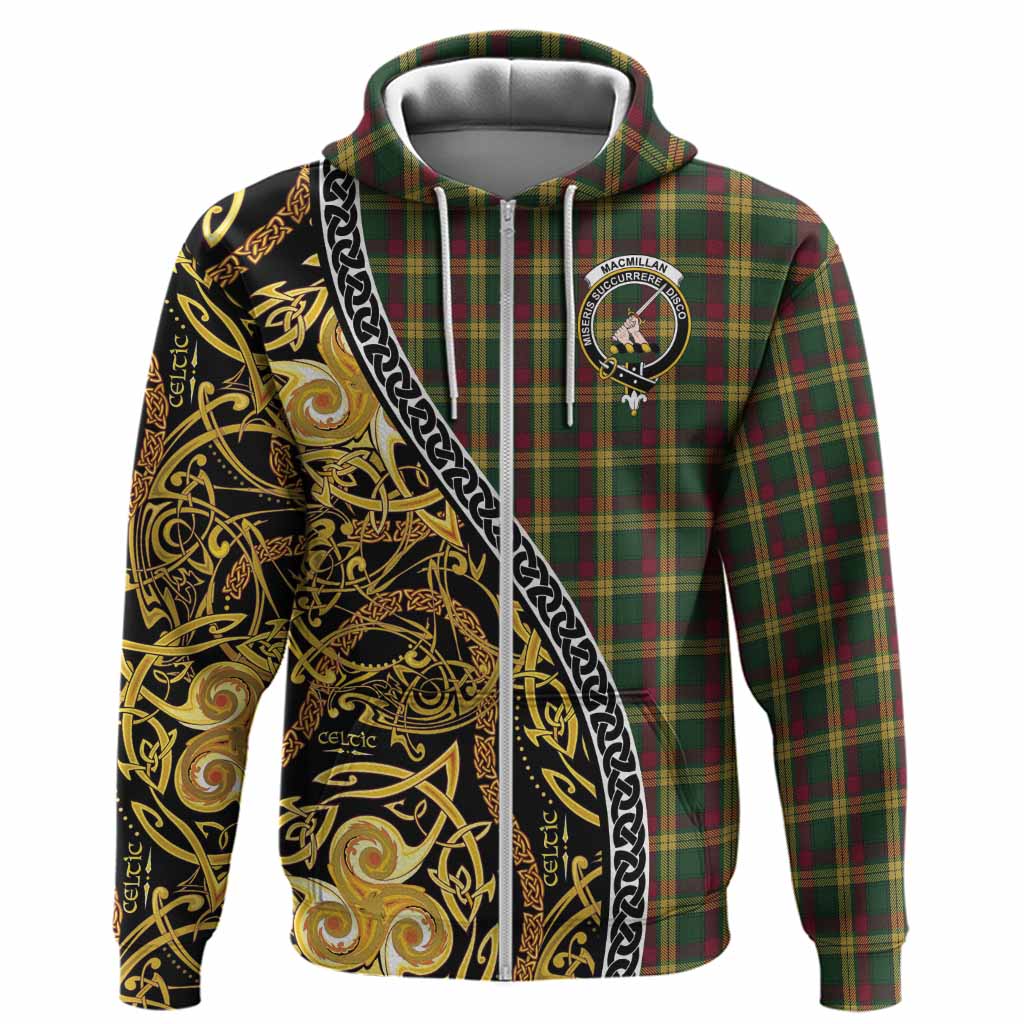 MacMillan (McMillan) Tartan Crest Hoodie Celtic Knot and Triple Trickle Spiral Symbols