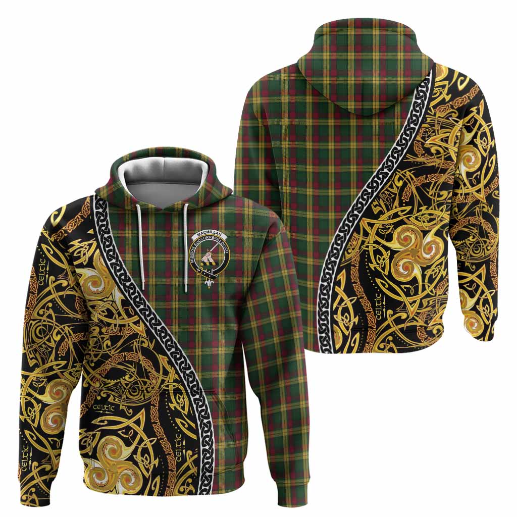 MacMillan (McMillan) Tartan Crest Hoodie Celtic Knot and Triple Trickle Spiral Symbols