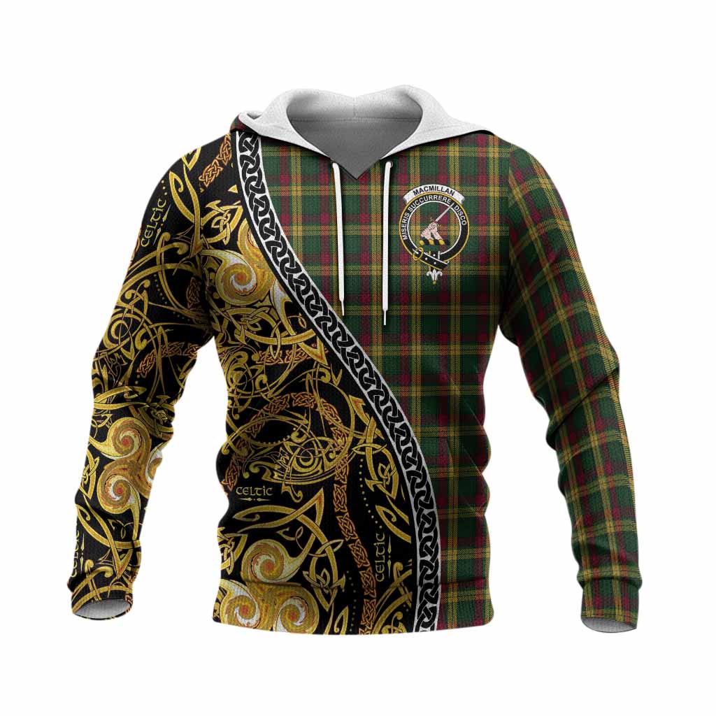 MacMillan (McMillan) Tartan Crest Knitted Hoodie Celtic Knot and Triple Trickle Spiral Symbols