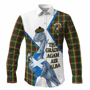 MacMillan (McMillan) Tartan Crest Loch Ness Monster Long Sleeve Button Shirts Nessie Scottish Map Tha Gradh Agam Air Alba
