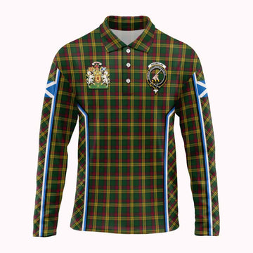 MacMillan (McMillan) Tartan Crest Long Sleeve Polo Shirt Scotland Coat of Arm Flag Style