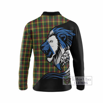 MacMillan (McMillan) Tartan Crest Long Sleeve Polo Shirt Scottish Golden Lions Wave Flow