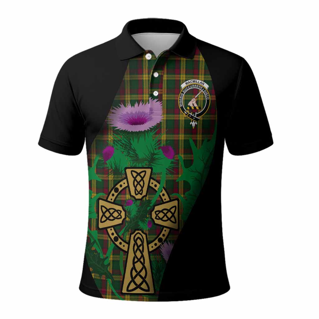 MacMillan (McMillan) Tartan Crest Polo Shirt Celtic Cross Thistle Flowers