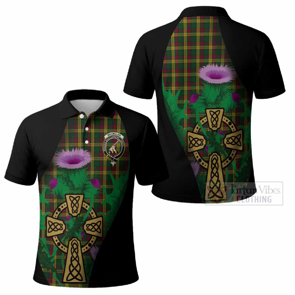 MacMillan (McMillan) Tartan Crest Polo Shirt Celtic Cross Thistle Flowers