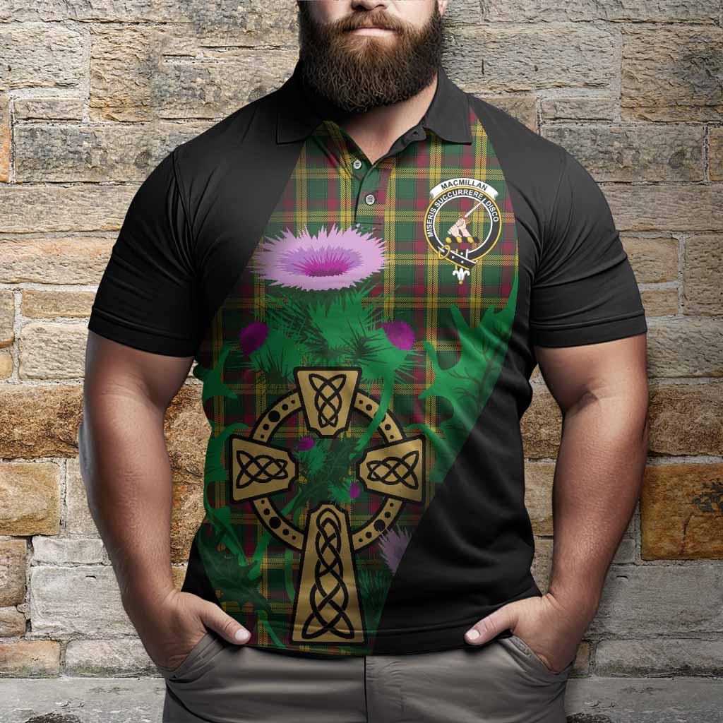 MacMillan (McMillan) Tartan Crest Polo Shirt Celtic Cross Thistle Flowers