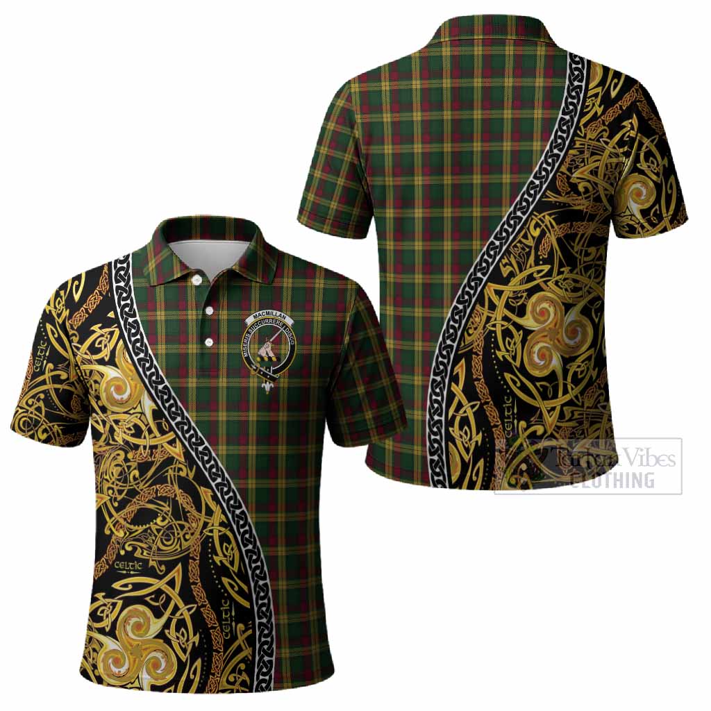 MacMillan (McMillan) Tartan Crest Polo Shirt Celtic Knot and Triple Trickle Spiral Symbols