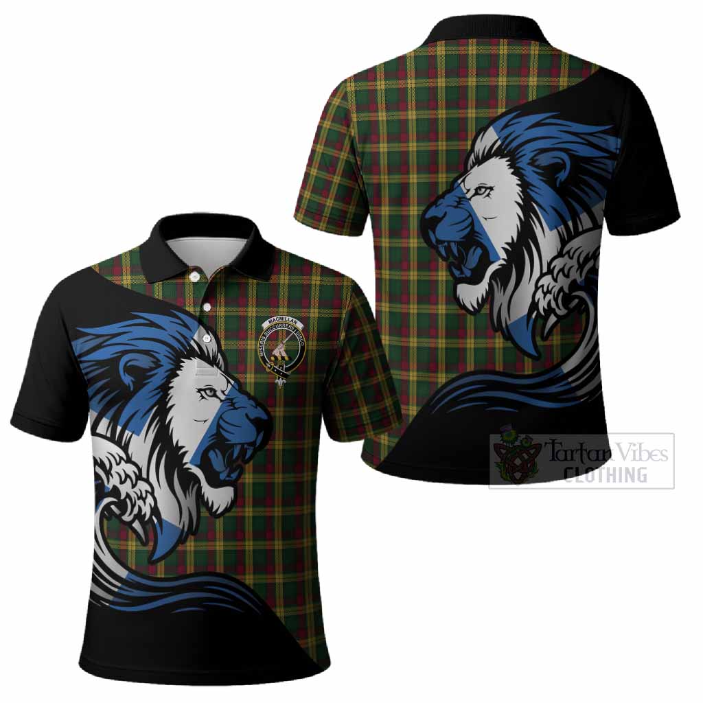 MacMillan (McMillan) Tartan Crest Polo Shirt Scottish Golden Lions Wave Flow