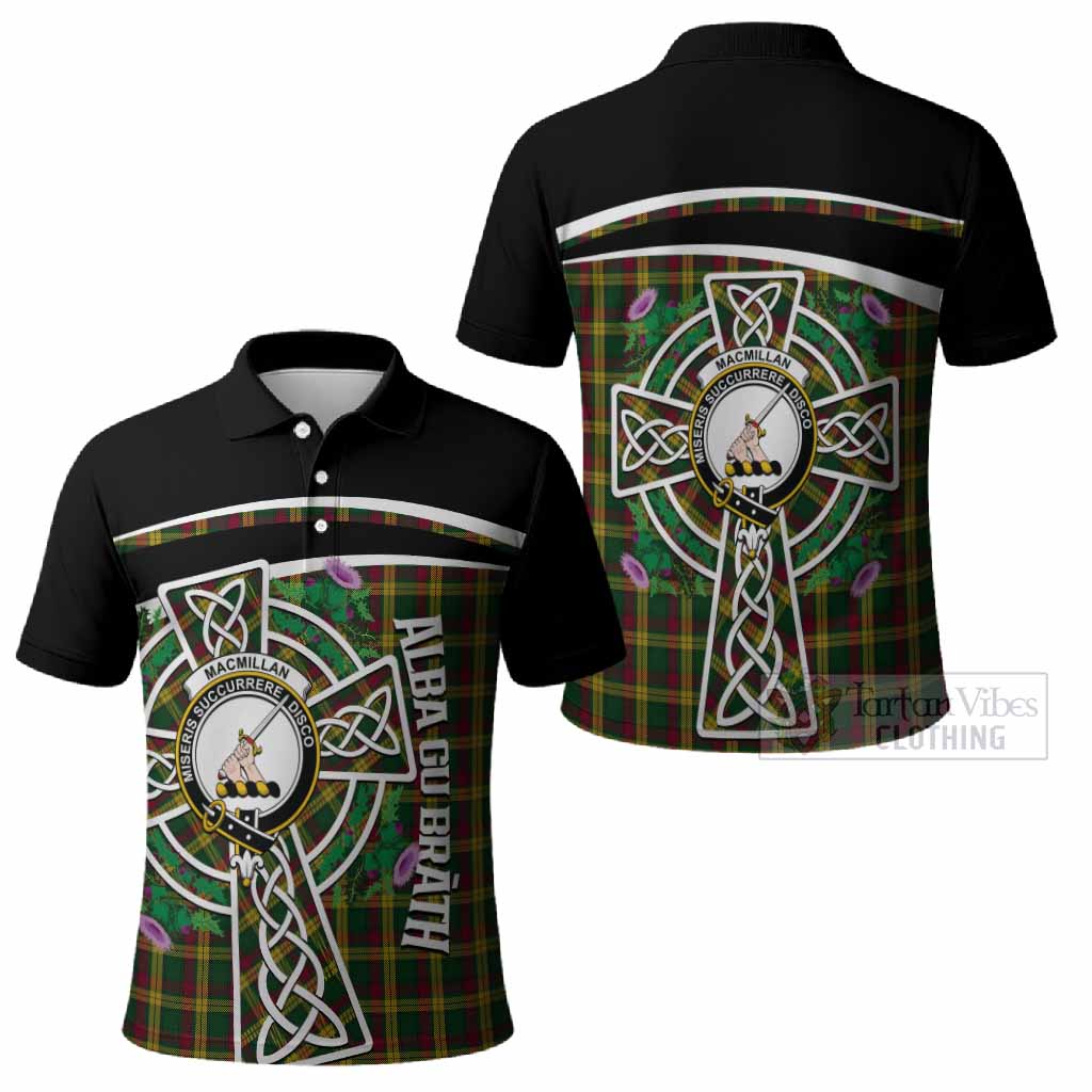 MacMillan (McMillan) Tartan Crest Polo Shirt Scottish Thistle Celtic Cross Alba Gu Brath