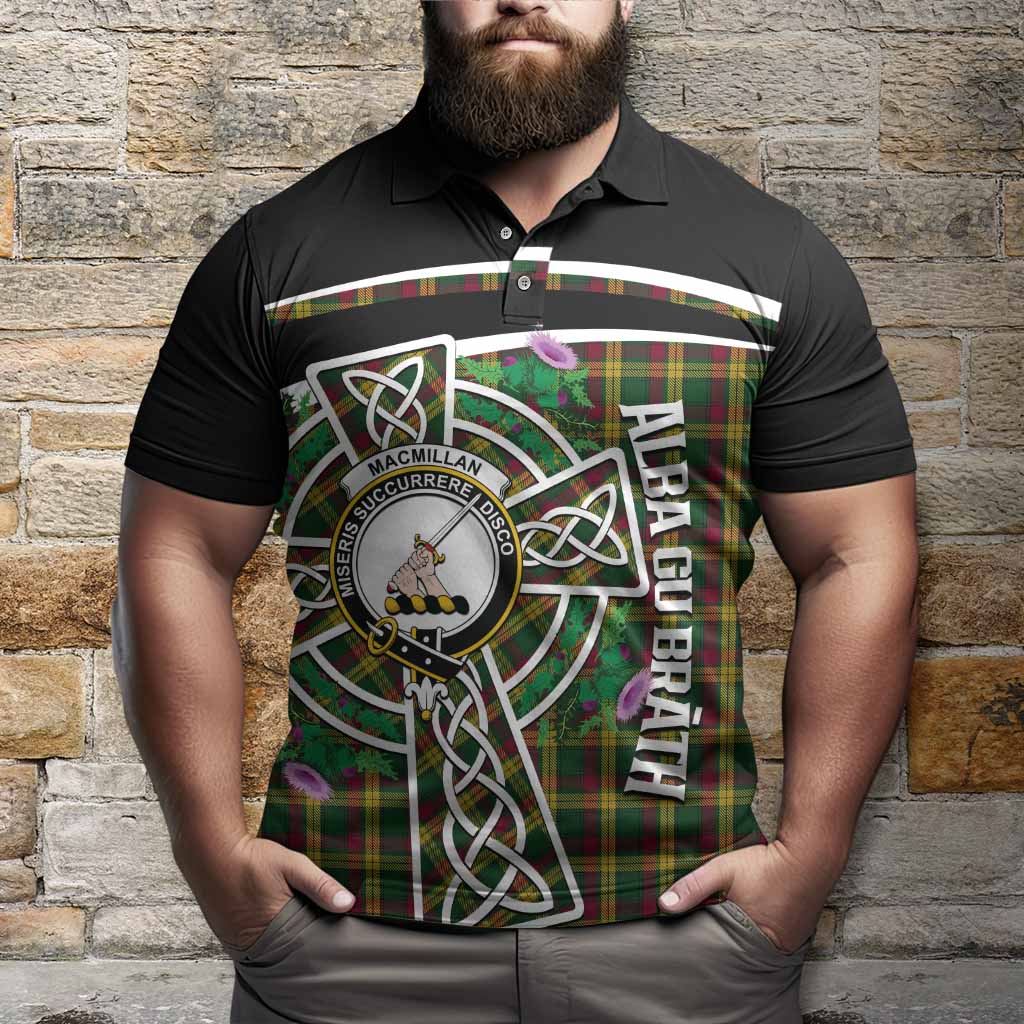 MacMillan (McMillan) Tartan Crest Polo Shirt Scottish Thistle Celtic Cross Alba Gu Brath