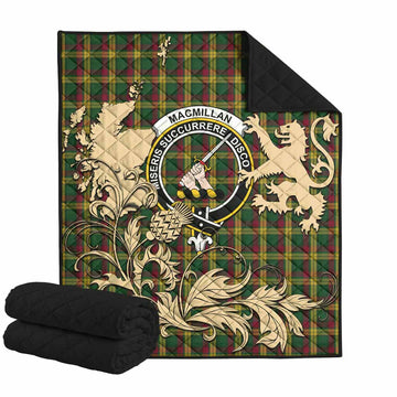 MacMillan (McMillan) Tartan Crest Premium Quilt with Scottish Iconic Symbols 
