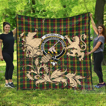 MacMillan (McMillan) Tartan Crest Premium Quilt with Scottish Iconic Symbols 