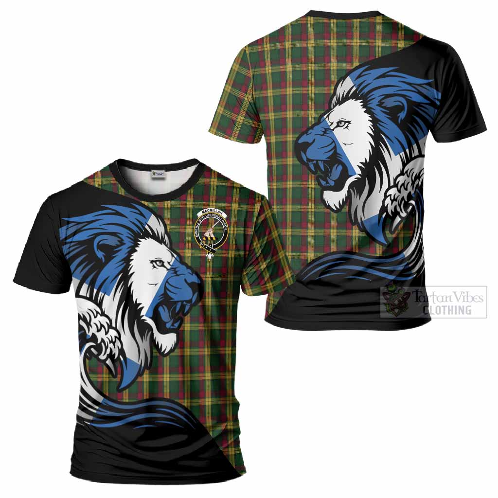 MacMillan (McMillan) Tartan Crest T-Shirt Scottish Golden Lions Wave Flow