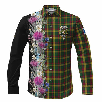 MacMillan (McMillan) Tartan Crest Thistle Floral Long Sleeve Button Shirts Men's Shirt S - Tartan Vibes Clothing