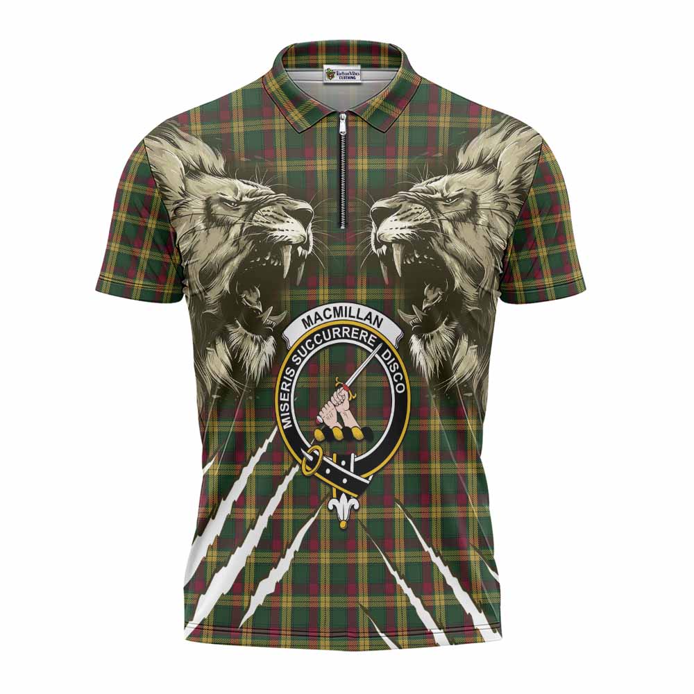MacMillan (McMillan) Tartan Crest Zipper Polo Shirt Ferocious Lion Style