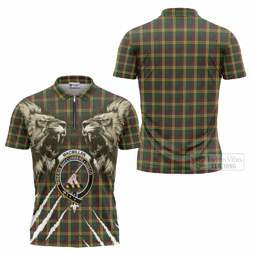 MacMillan (McMillan) Tartan Crest Zipper Polo Shirt Ferocious Lion Style