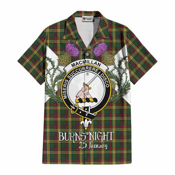 MacMillan (McMillan) Tartan Family Crest Cotton Hawaiian Shirt Scottish Burns Night Thistle Floral
