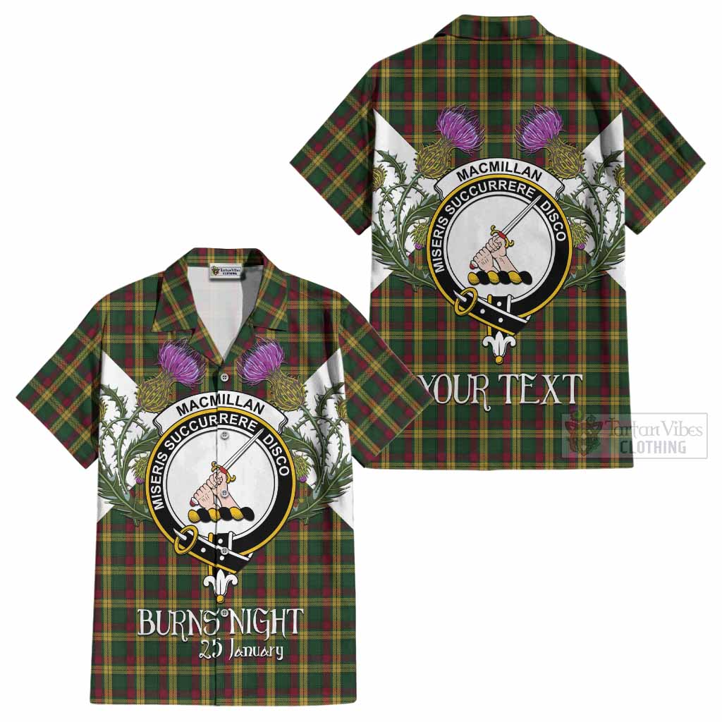 MacMillan (McMillan) Tartan Family Crest Cotton Hawaiian Shirt Scottish Burns Night Thistle Floral