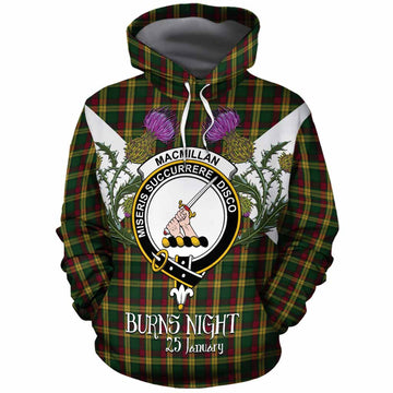 MacMillan (McMillan) Tartan Family Crest Cotton Hoodie Scottish Burns Night Thistle Floral