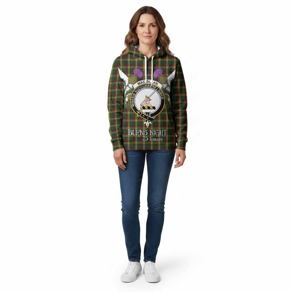 MacMillan (McMillan) Tartan Family Crest Cotton Hoodie Scottish Burns Night Thistle Floral