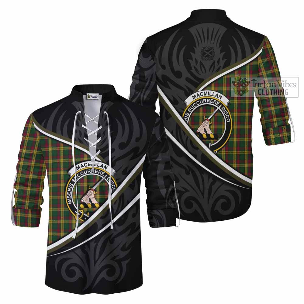 MacMillan (McMillan) Tartan Family Crest Ghillie Kilt Shirt Celtic Scottish Thistle Floral - Tartan Vibes Clothing