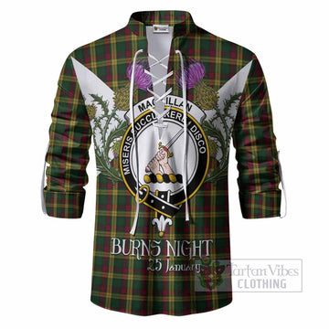 MacMillan (McMillan) Tartan Family Crest Ghillie Shirt Scottish Burns Night Thistle Floral