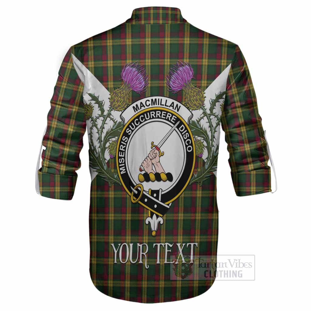 MacMillan (McMillan) Tartan Family Crest Ghillie Shirt Scottish Burns Night Thistle Floral