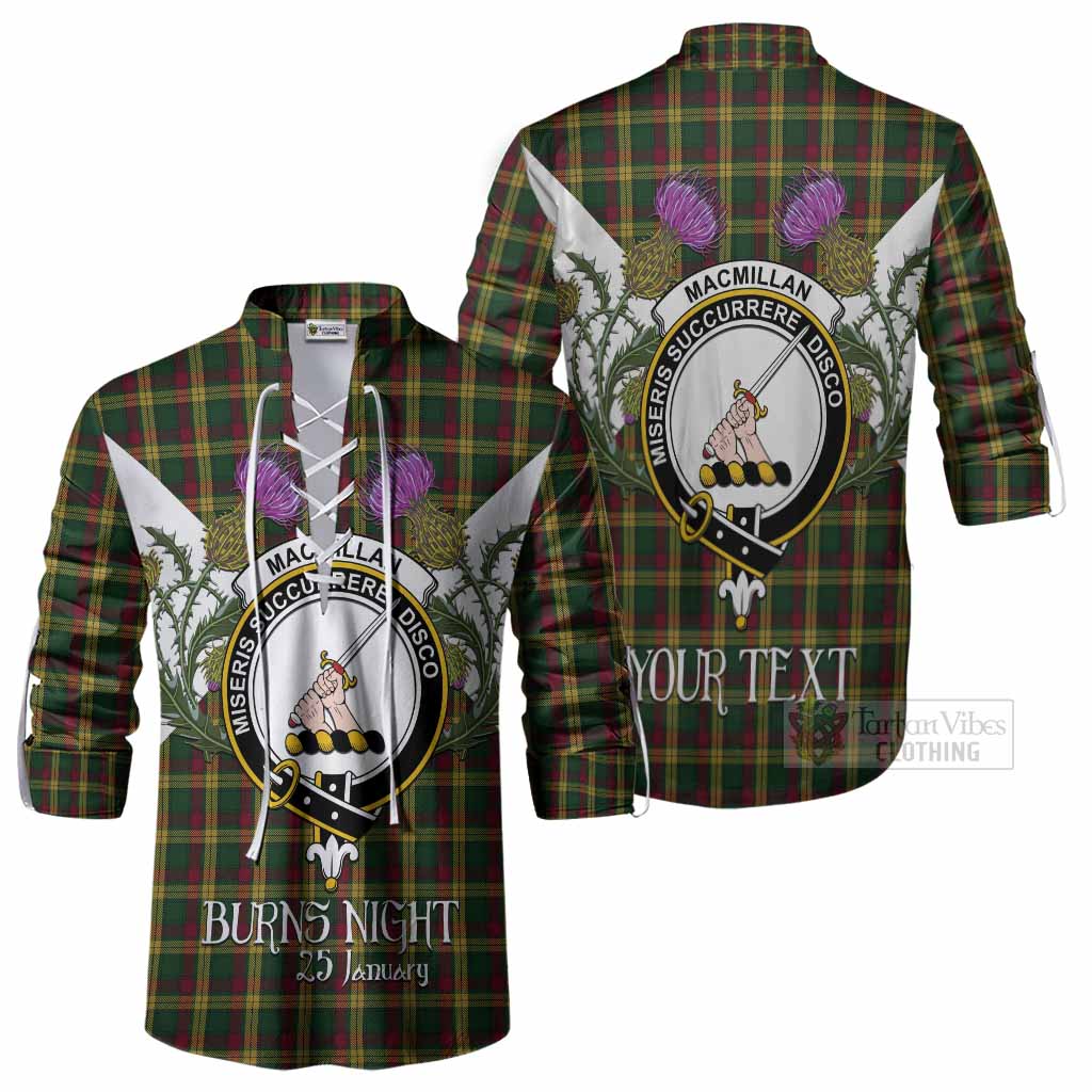 MacMillan (McMillan) Tartan Family Crest Ghillie Shirt Scottish Burns Night Thistle Floral