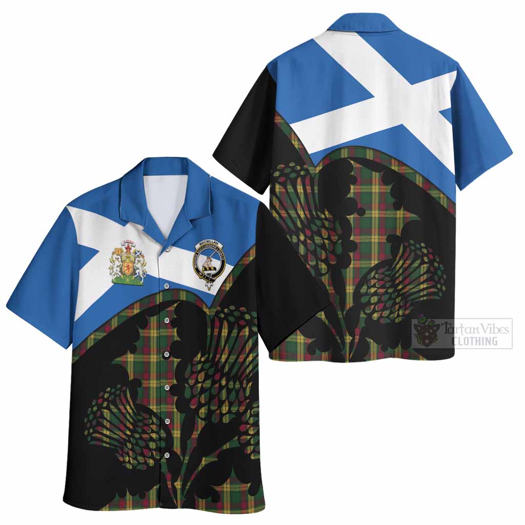 MacMillan (McMillan) Tartan Family Crest Hawaiian Shirt Scotland Thistle Floral Flag Style