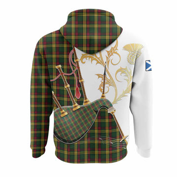 MacMillan (McMillan) Tartan Family Crest Hoodie Bagpipes with Scottish Thistle