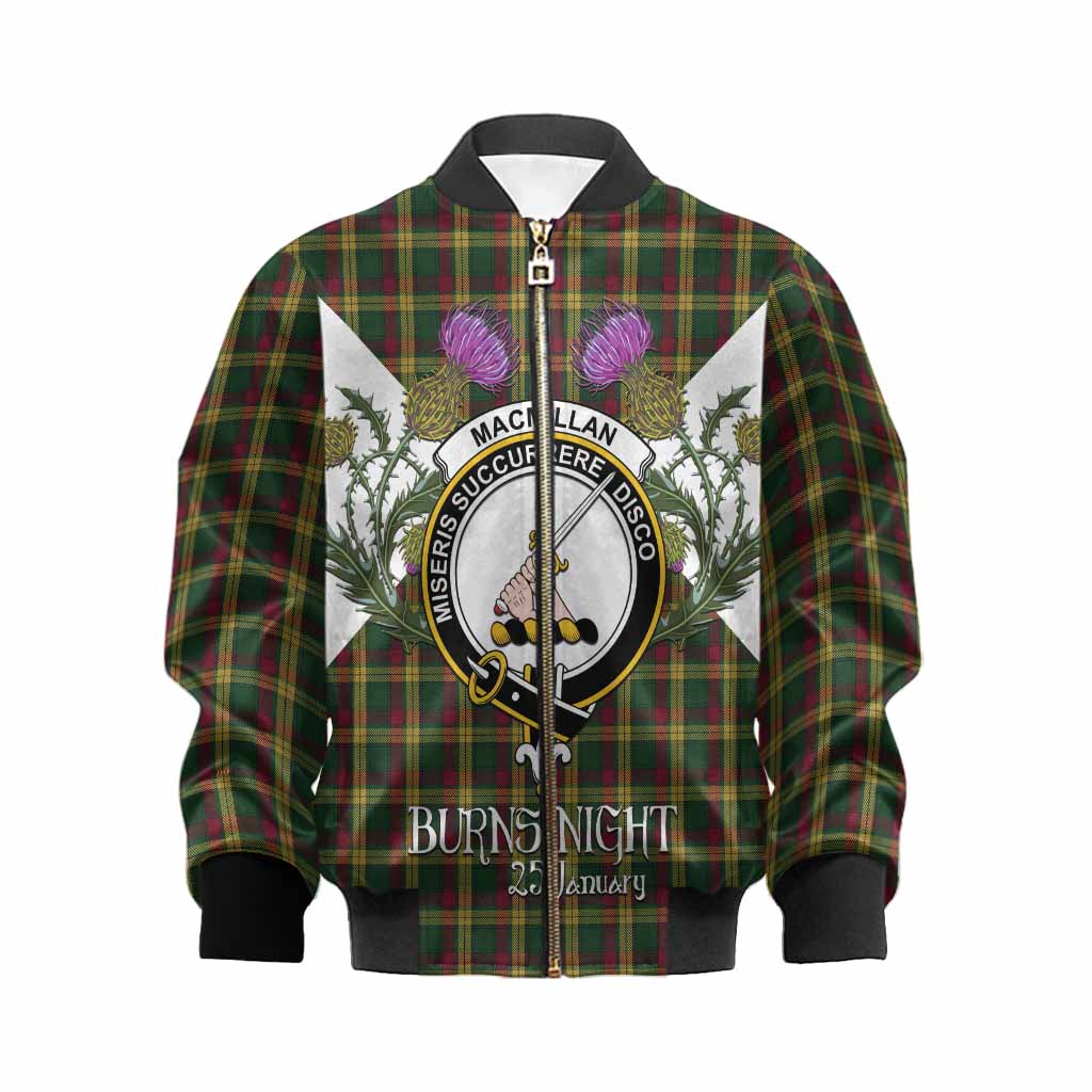 MacMillan (McMillan) Tartan Family Crest Kid Bomber Jacket Scottish Burns Night Thistle Floral