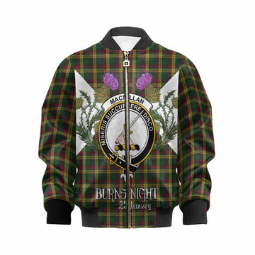 MacMillan (McMillan) Tartan Family Crest Kid Bomber Jacket Scottish Burns Night Thistle Floral