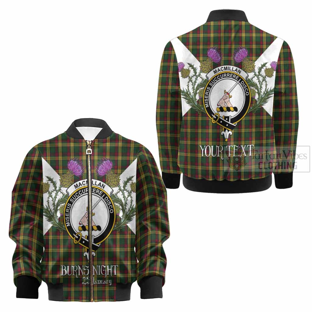 MacMillan (McMillan) Tartan Family Crest Kid Bomber Jacket Scottish Burns Night Thistle Floral