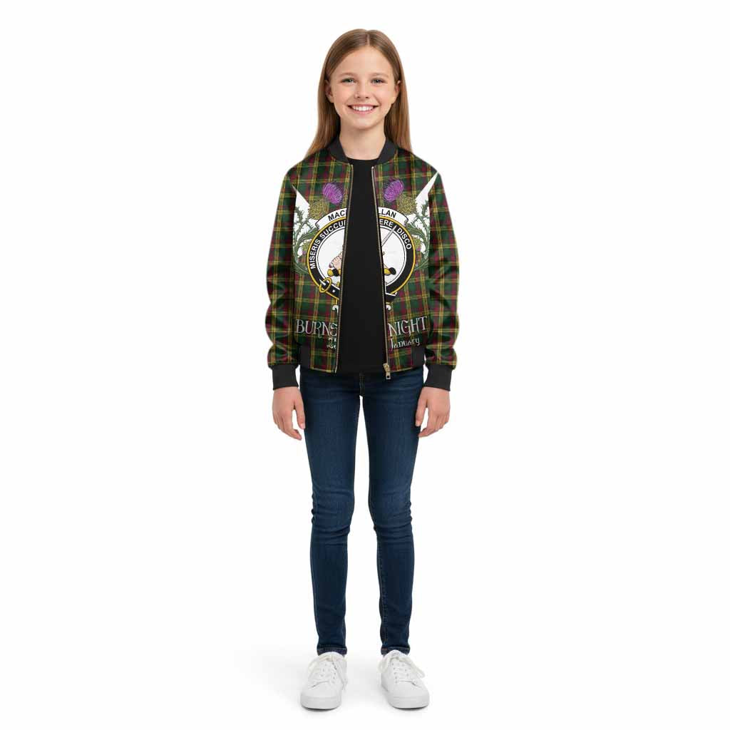 MacMillan (McMillan) Tartan Family Crest Kid Bomber Jacket Scottish Burns Night Thistle Floral