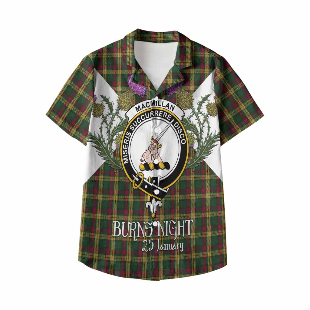 MacMillan (McMillan) Tartan Family Crest Kid Hawaiian Shirt Scottish Burns Night Thistle Floral