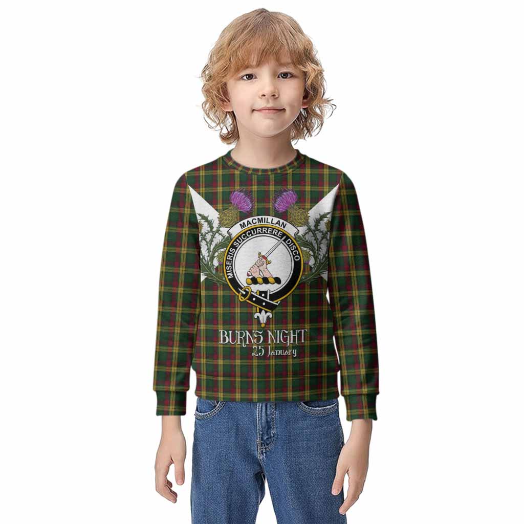 MacMillan (McMillan) Tartan Family Crest Kid Knitted Sweatshirt Scottish Burns Night Thistle Floral