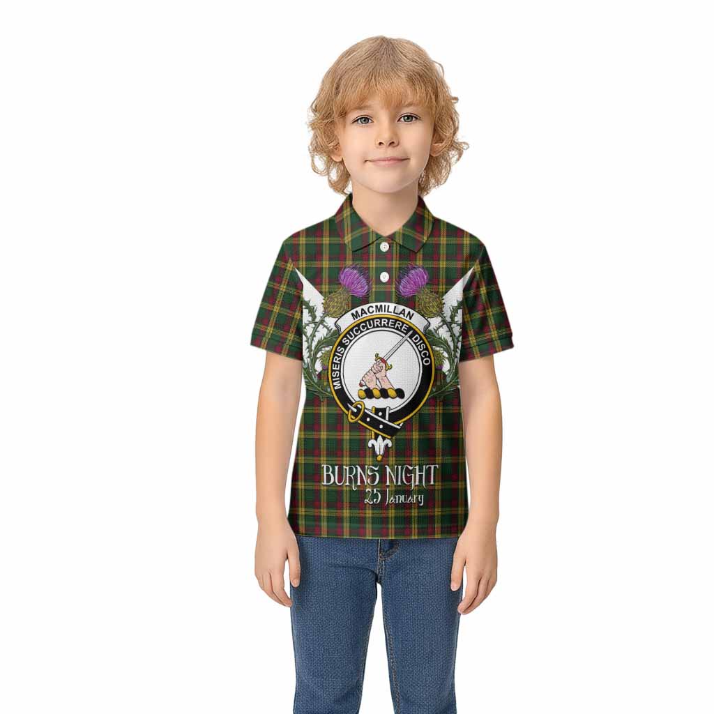 MacMillan (McMillan) Tartan Family Crest Kid Polo Shirt Scottish Burns Night Thistle Floral