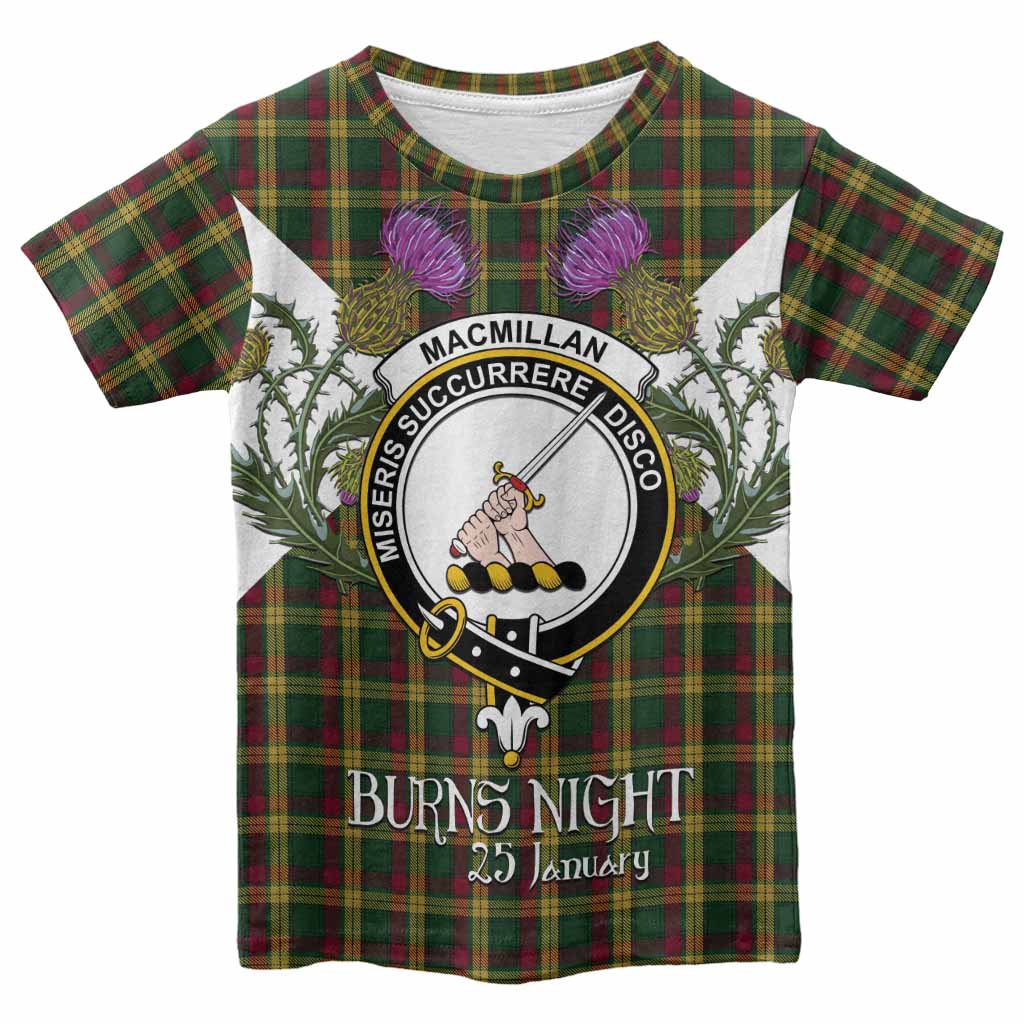 MacMillan (McMillan) Tartan Family Crest Kid T-shirt Scottish Burns Night Thistle Floral
