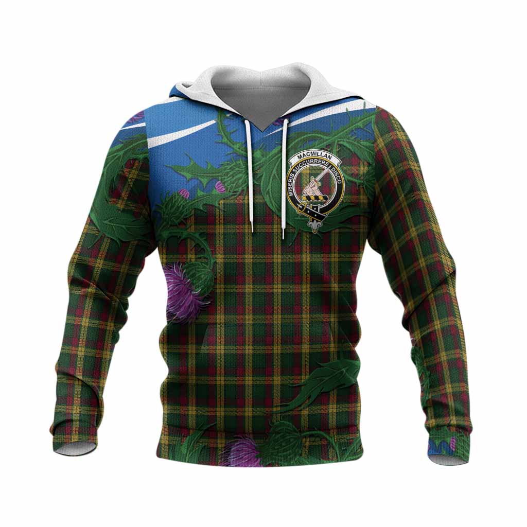 MacMillan (McMillan) Tartan Family Crest Knitted Hoodie Thistle in Minimalism
