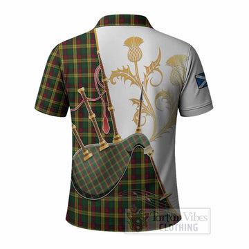 MacMillan (McMillan) Tartan Family Crest Polo Shirt Bagpipes with Scottish Thistle