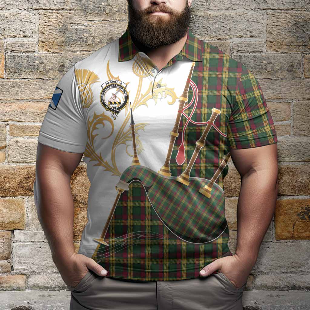 MacMillan (McMillan) Tartan Family Crest Polo Shirt Bagpipes with Scottish Thistle
