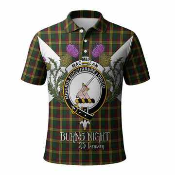 MacMillan (McMillan) Tartan Family Crest Polo Shirt Scottish Burns Night Thistle Floral