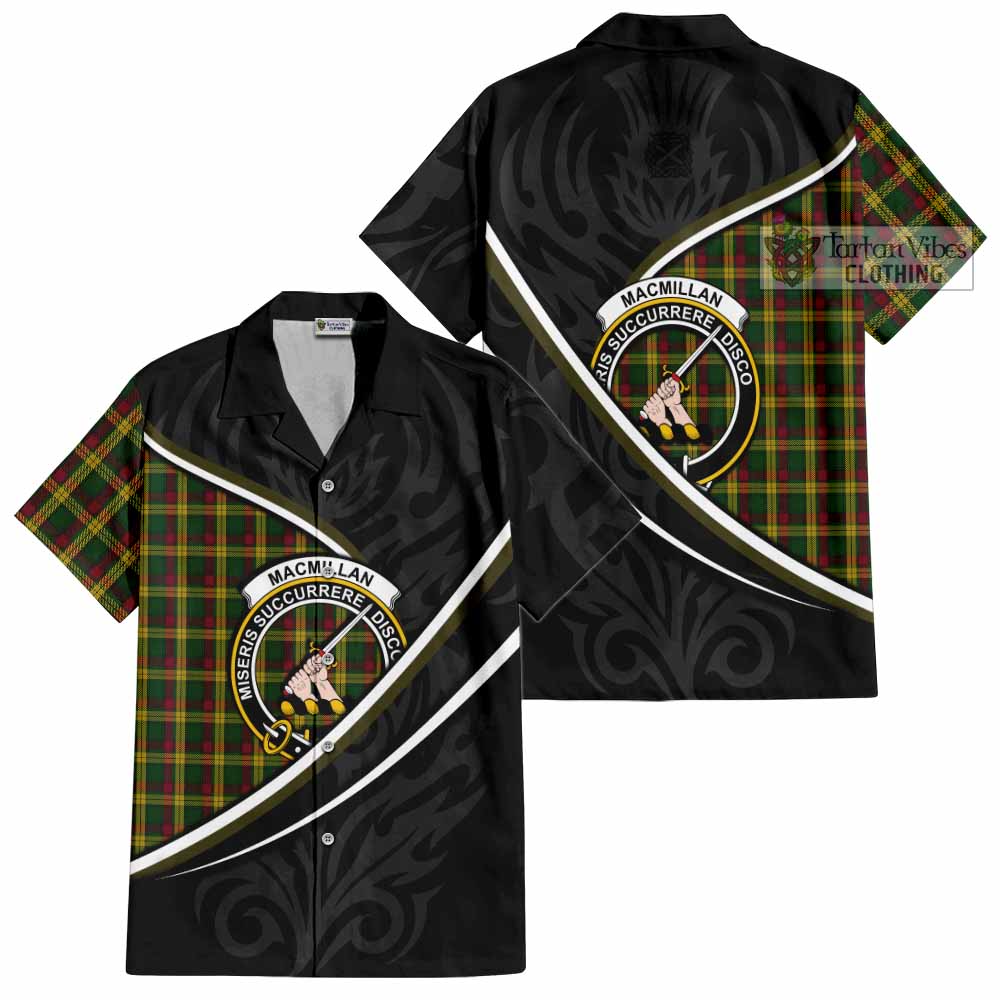 MacMillan (McMillan) Tartan Family Crest Short Sleeve Button Shirt Celtic Scottish Thistle Floral - Tartan Vibes Clothing