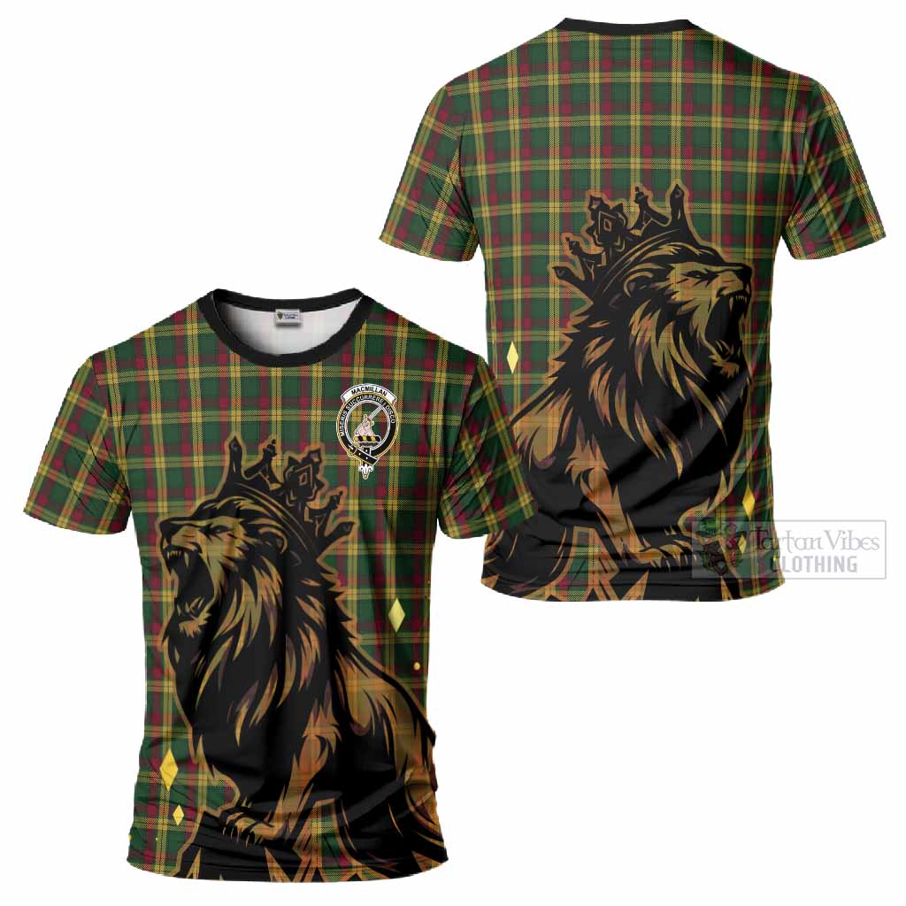 MacMillan (McMillan) Tartan Family Crest T-Shirt Crowned Lion Roaring