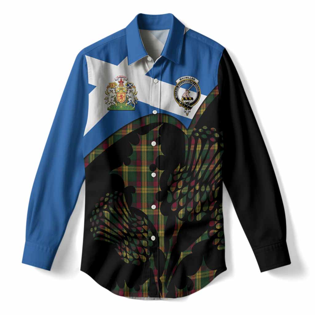 MacMillan (McMillan) Tartan Family Crest Women Casual Shirt Scotland Thistle Floral Flag Style