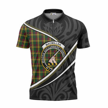 MacMillan (McMillan) Tartan Family Crest Zipper Polo Shirt Celtic Scottish Thistle Floral